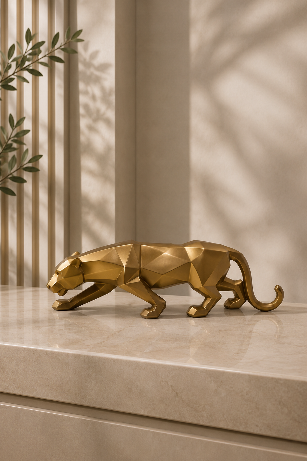 Geometric Golden Panther Sculpture