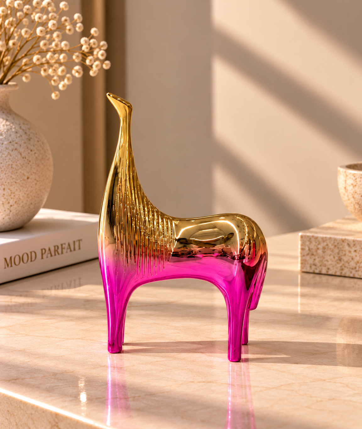 Gold & Pink Decorative Sculptures ( Set of 2 )