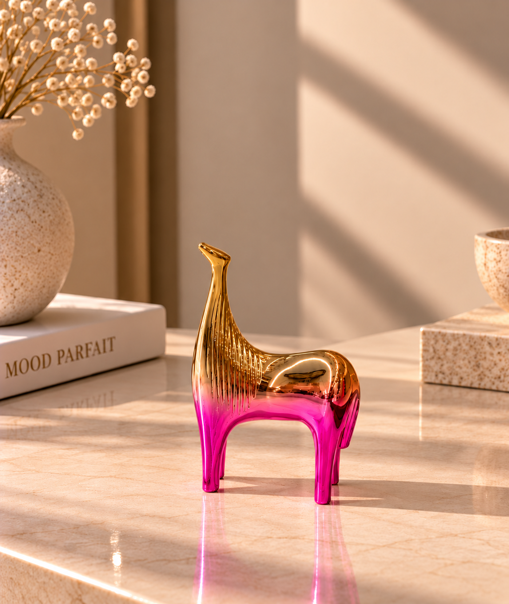 Gold & Pink Decorative Sculptures ( Set of 2 )
