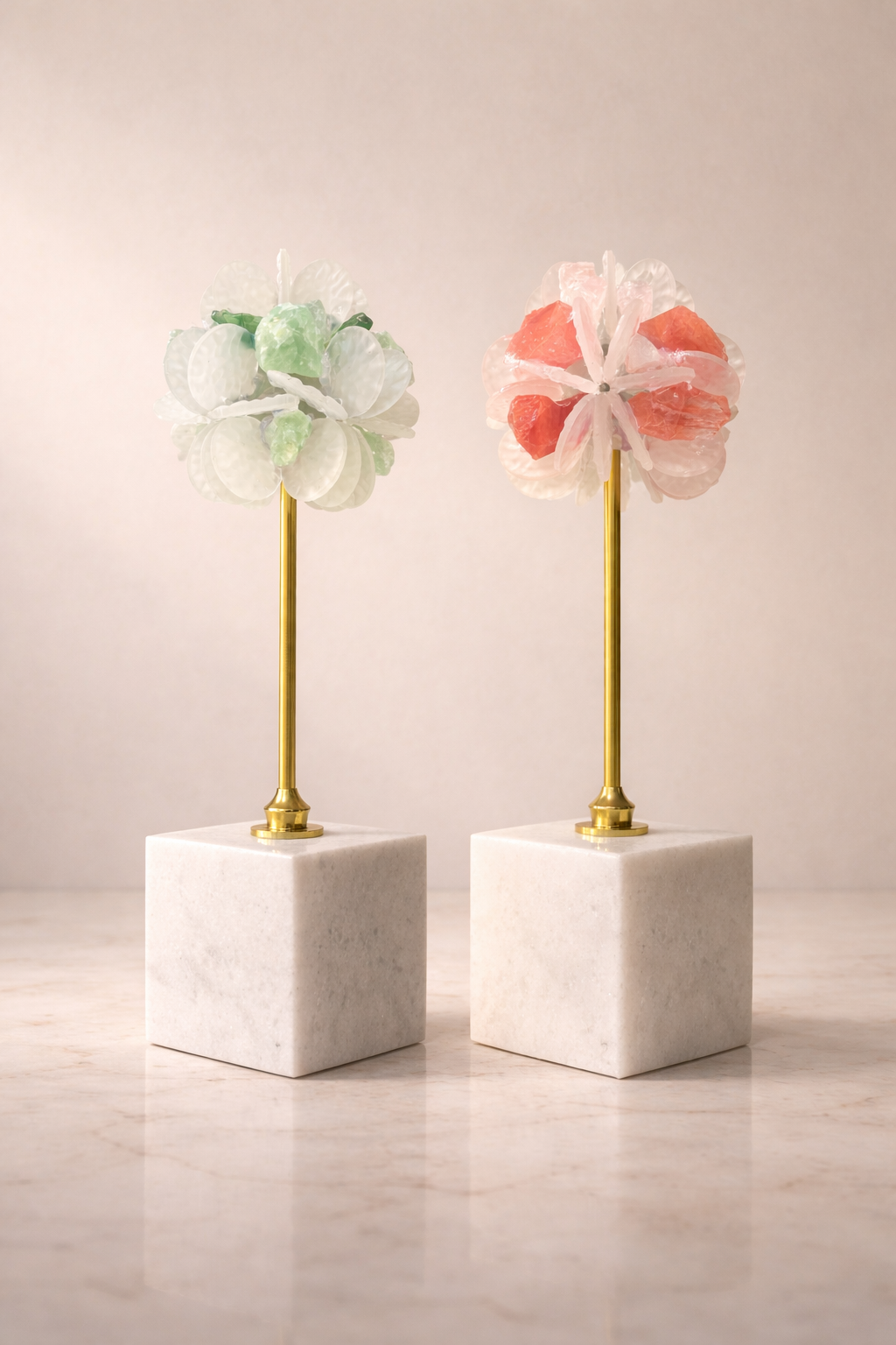Crystal Flower Decor Marble Base