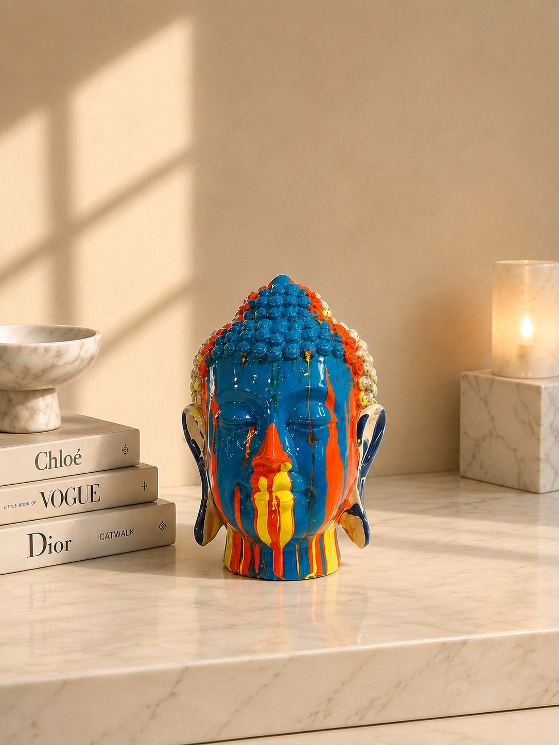 Colorful Buddha Head Sculpture