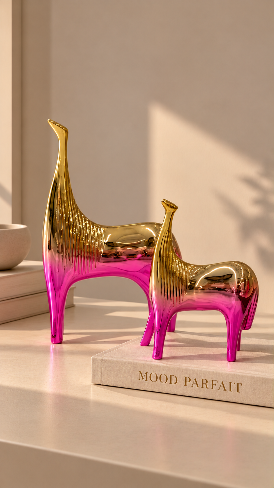 Gold & Pink Decorative Sculptures ( Set of 2 )