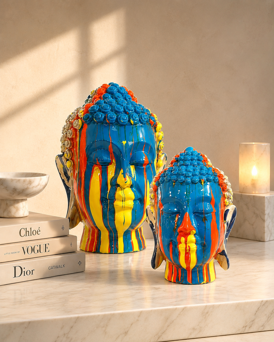 Colorful Buddha Head Sculpture