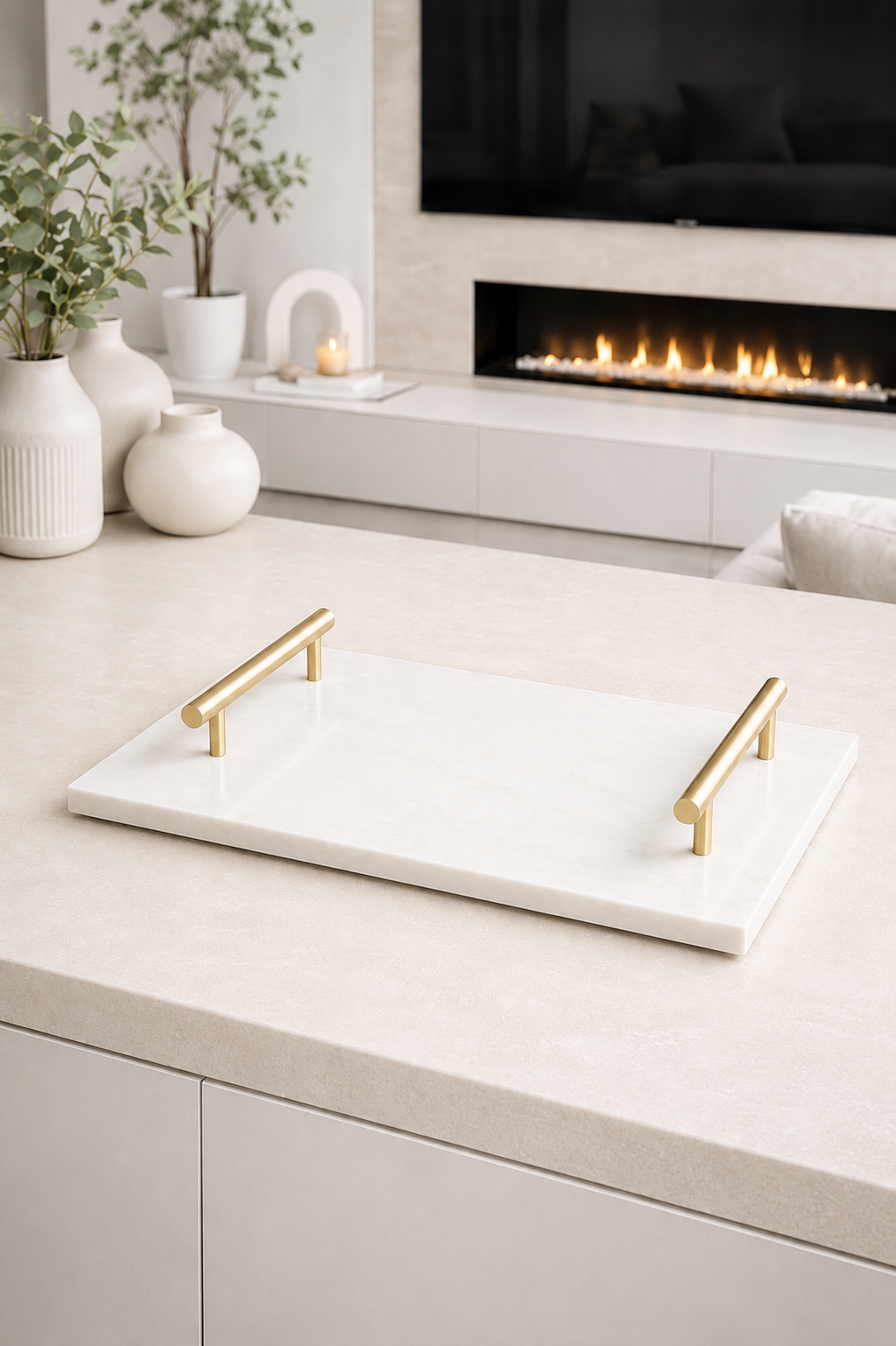 Marble Tray with Gold Handles