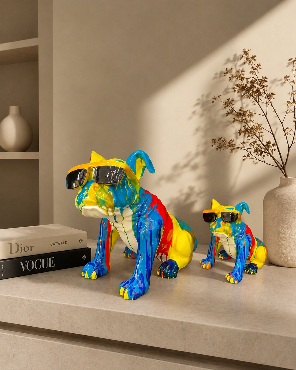 Colorful Bulldog Sculpture with Sunglasses