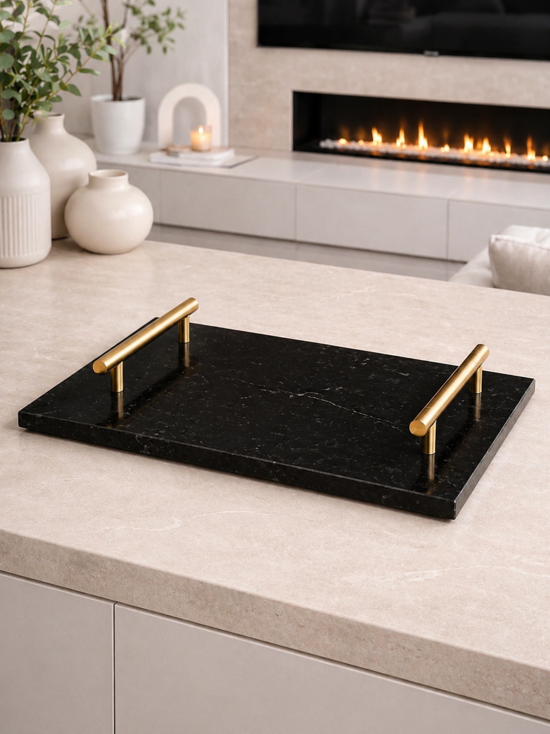 Marble Tray with Gold Handles