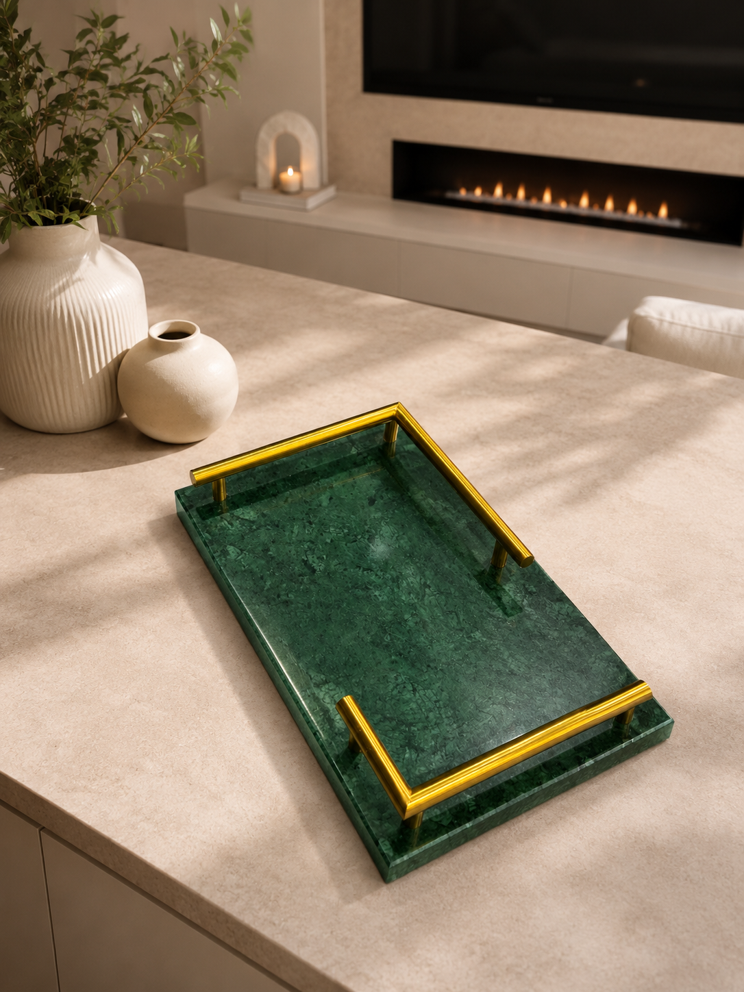 Marble Tray with Gold Handles