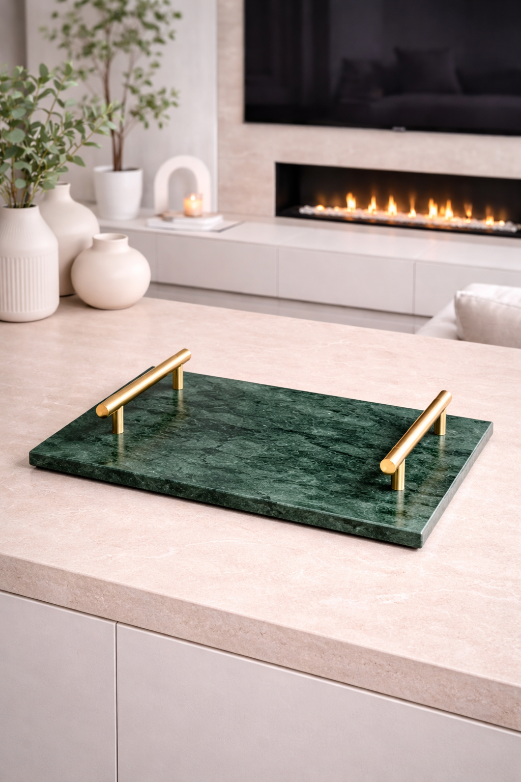 Marble Tray with Gold Handles