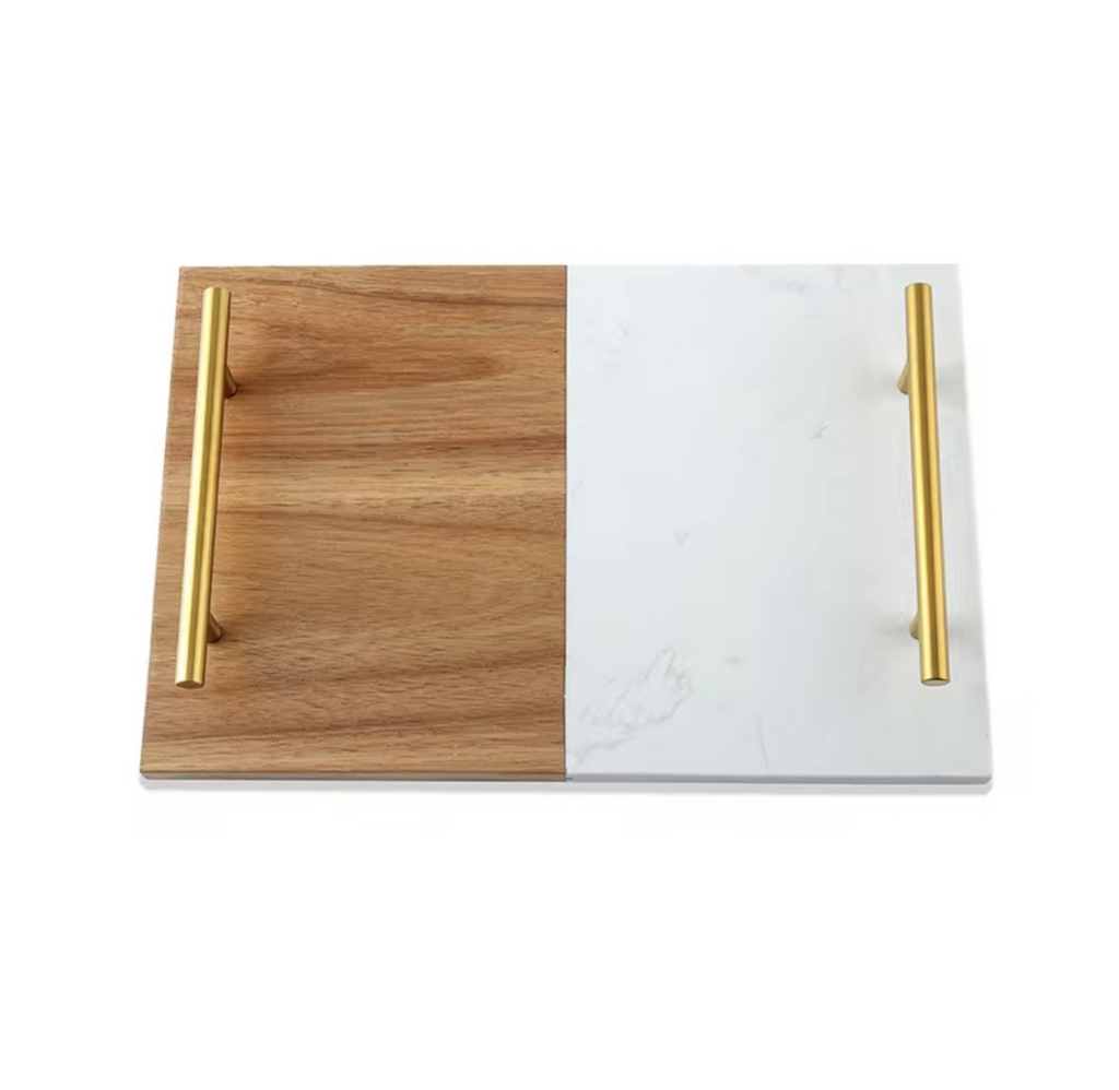 Marble & Wood Serving Board – Gold Handles