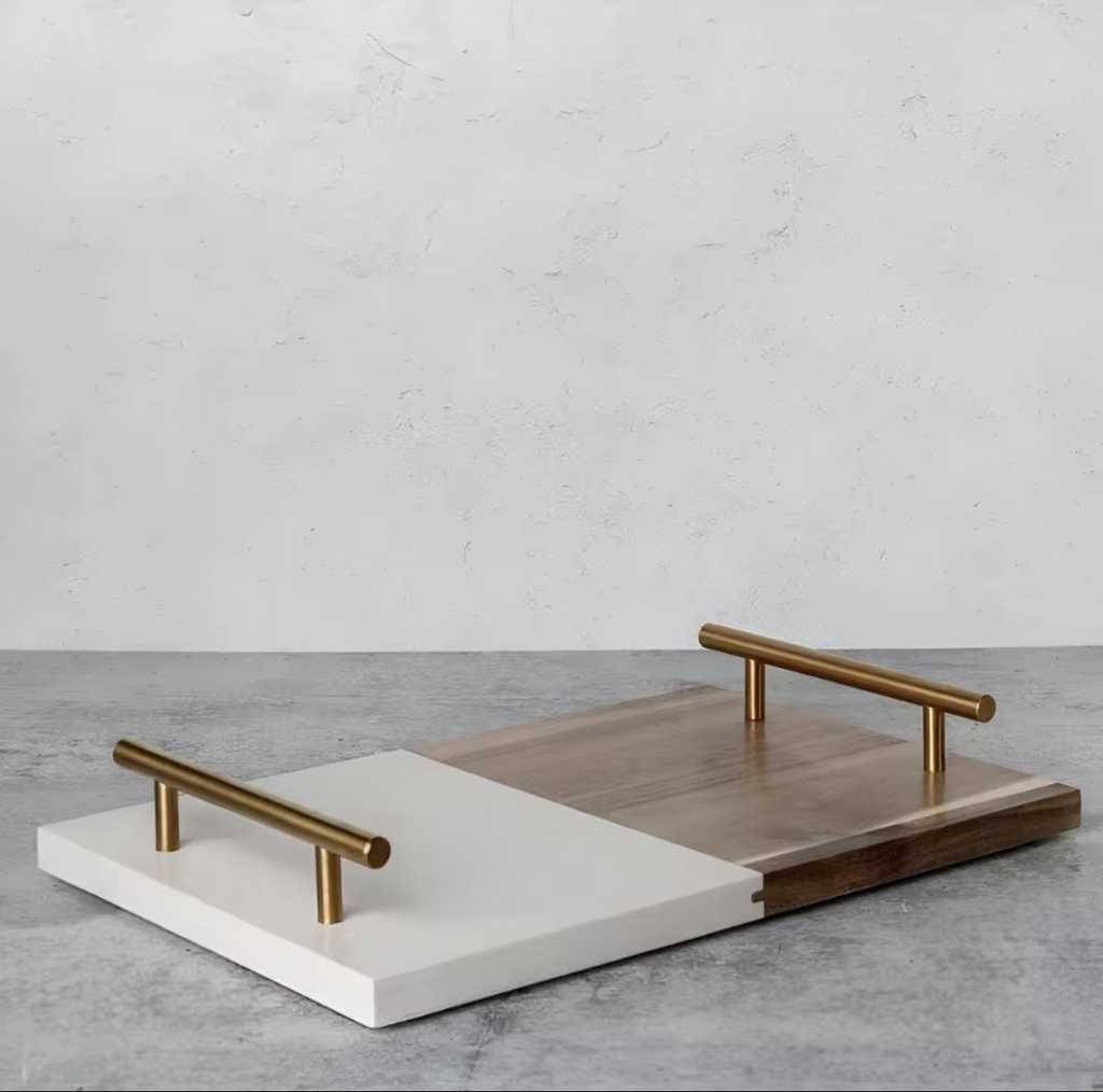 Marble & Wood Serving Board – Gold Handles